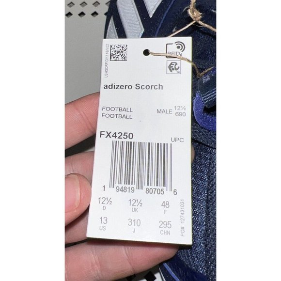 Adidas Adizero Scorch Mens Football Cleats Size 13 Navy Blue White FX4250 - Picture 8 of 8